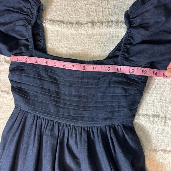Abercrombie & Fitch NWT Navy Blue Smocked Puff Sleeve Linen Cotton Mini Dress XS - Picture 5 of 7